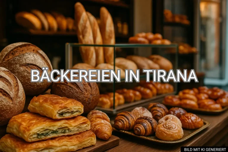 Frische Brote, Byrek und süßes Gebäck in einer Bäckerei in Tirana
