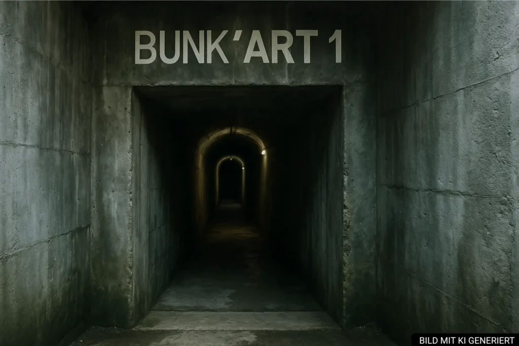 Eingang des Bunk’Art 1 Museums in Tirana mit Betonwänden