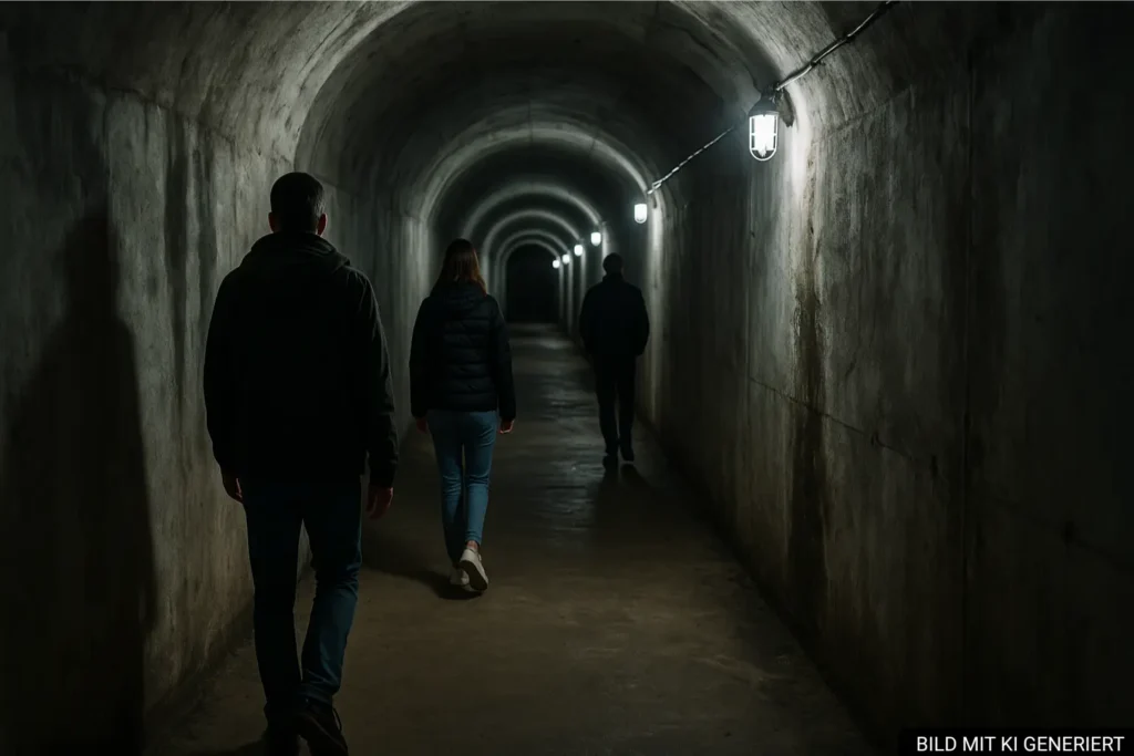 Besucher im Tunnel des Bunk’Art 1 Museums