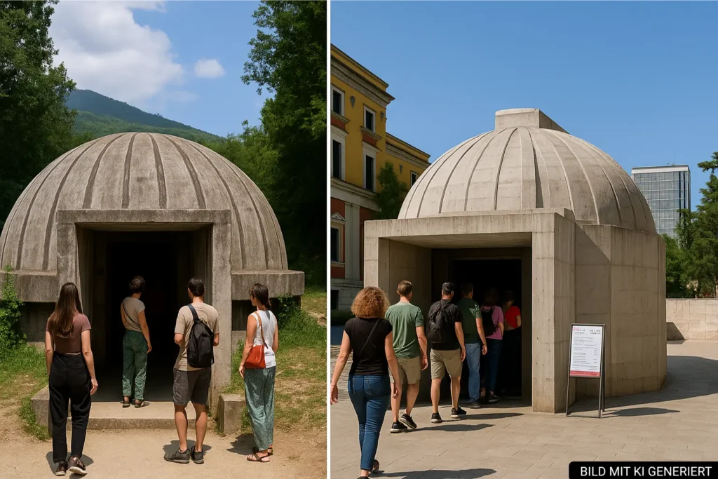 Besucher vor den Eingängen von Bunk’Art 1 und Bunk’Art 2