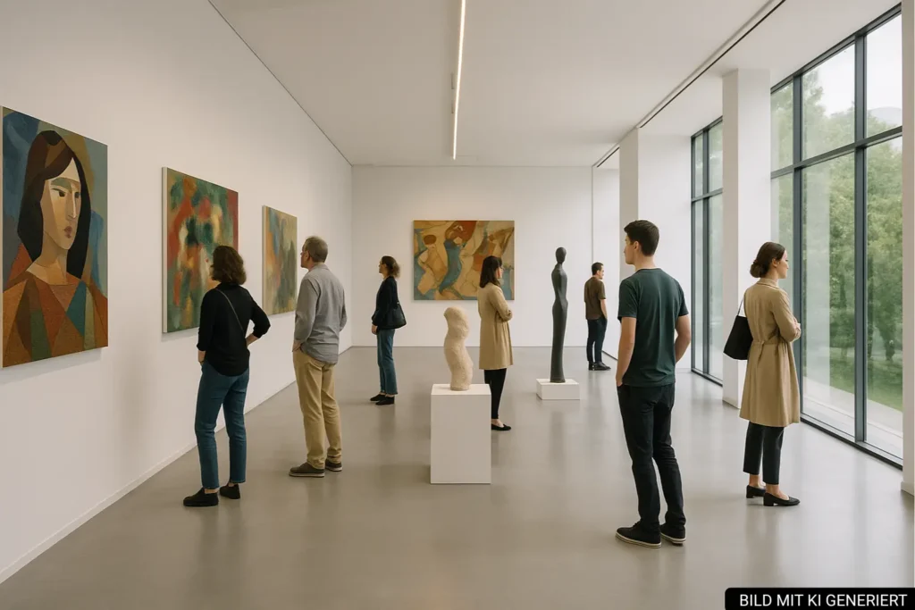 Besucher in moderner Kunstgalerie in Tirana