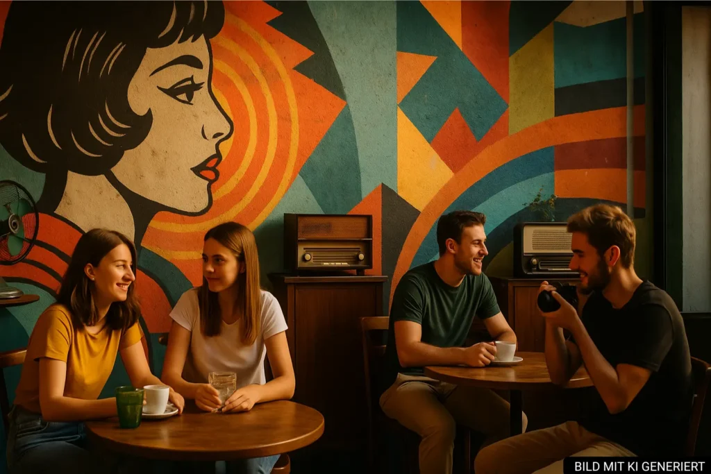 Kreatives Café mit Street-Art-Hintergrund in Tirana
