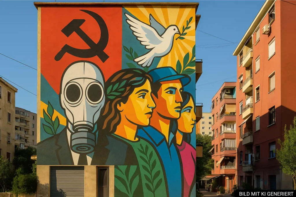 Großes Wandbild mit politischer Street Art in Tirana