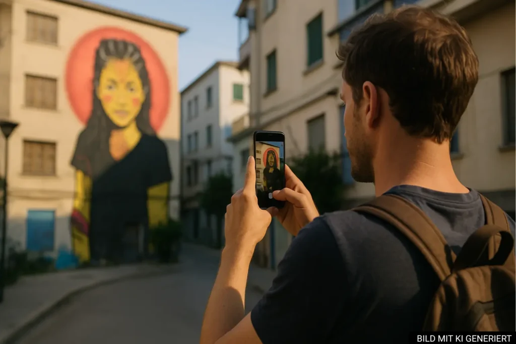 Reisender fotografiert Street Art in Tirana