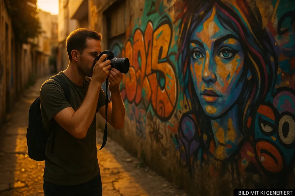 Fotograf entdeckt Street Art in Tirana bei Sonnenuntergang