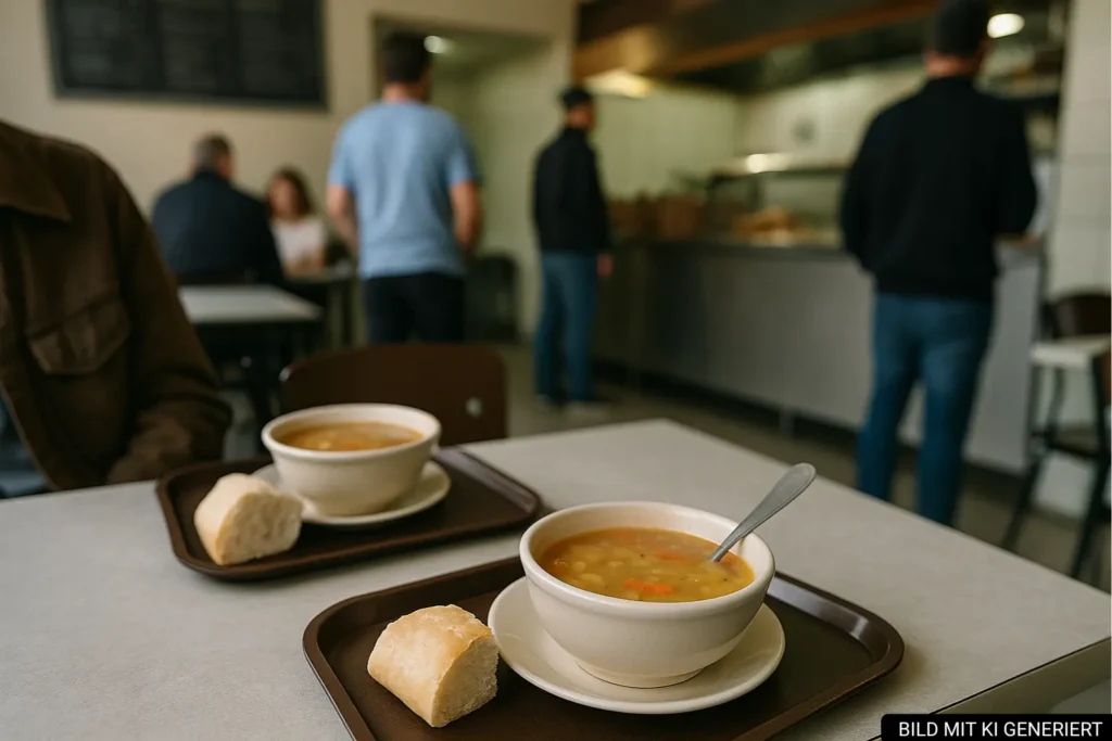 Günstig essen in Tirana im einfachen Imbiss mit Suppe und Brot