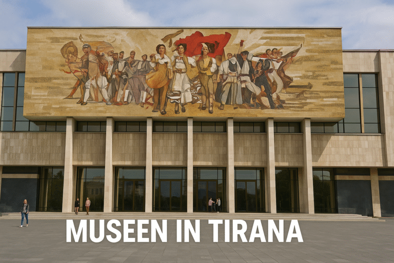 Fassade des Nationalmuseums mit Mosaik in Tirana