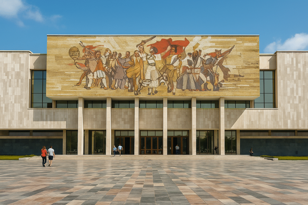 Historisches Nationalmuseum in Tirana mit bunter Mosaikfassade