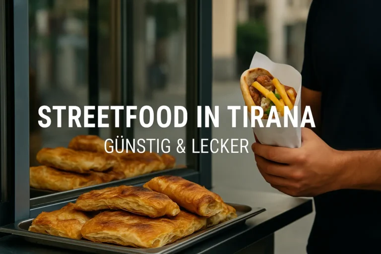Sufllaqe und Byrek an einem Streetfood-Stand in Tirana