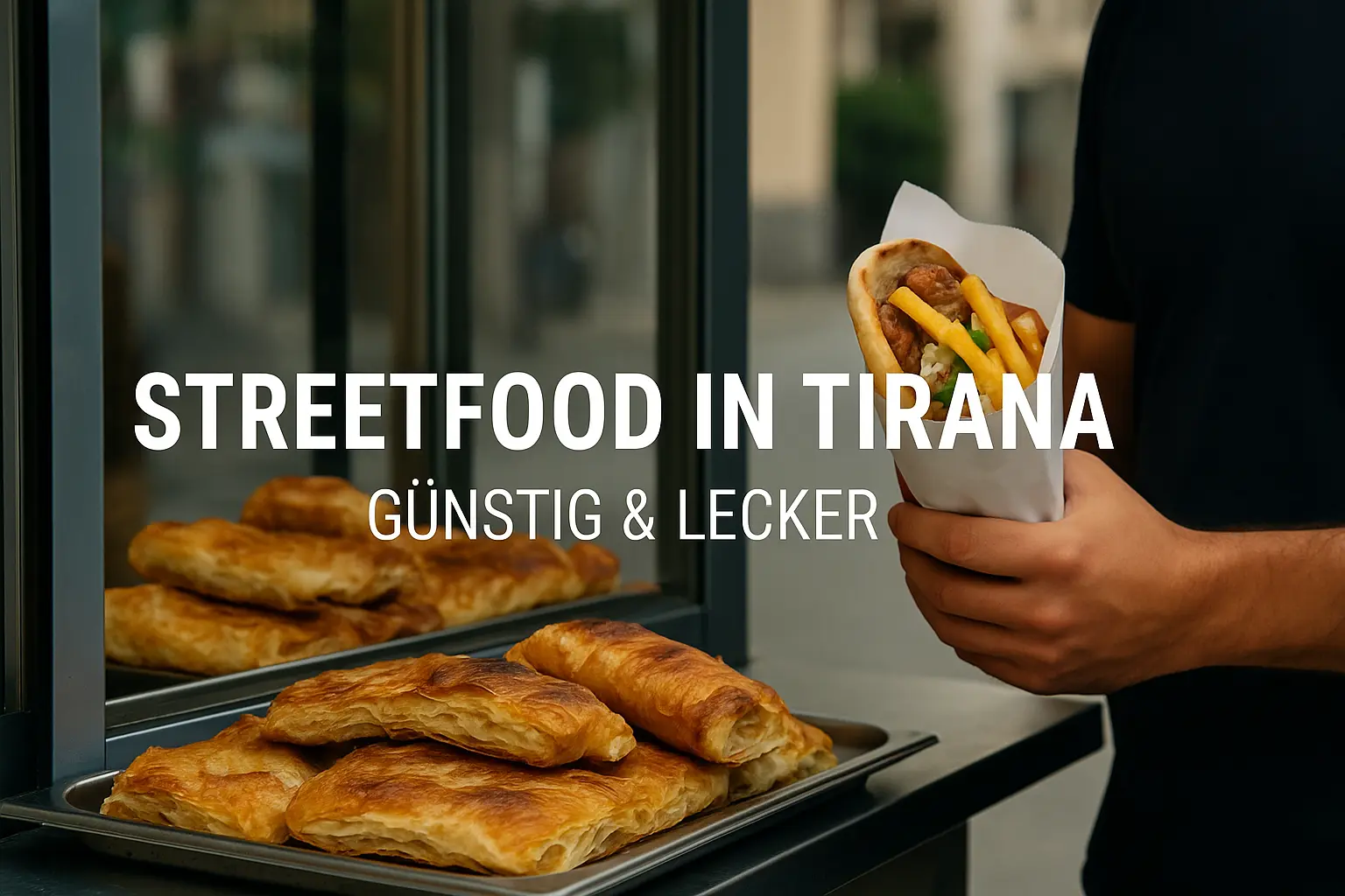 Sufllaqe und Byrek an einem Streetfood-Stand in Tirana