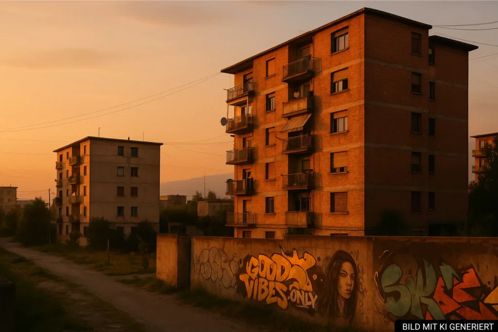Abendstimmung im Stadtteil Kombinat Tirana