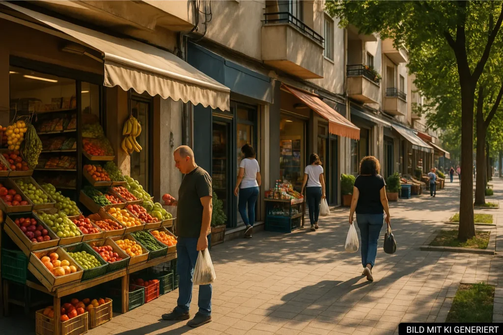 Alltagsleben und kleine Geschäfte in Komuna e Parisit