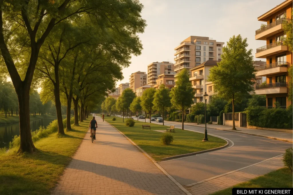 Blick auf Parknähe und Wohngebiet in Komuna e Parisit