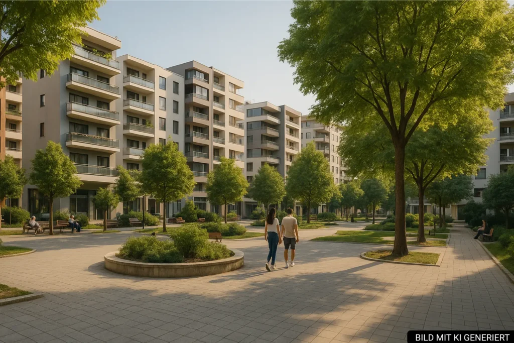 Straßen- und Platzszene in Komuna e Parisit