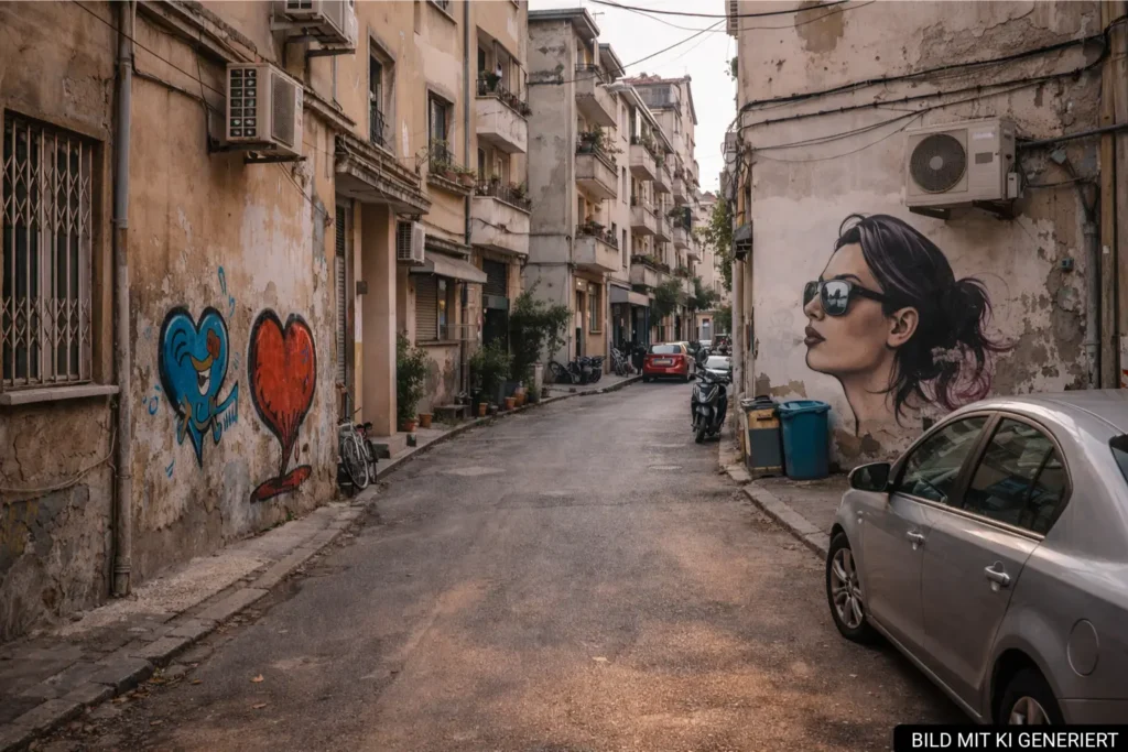 Street Art in einem Wohnviertel von Tirana