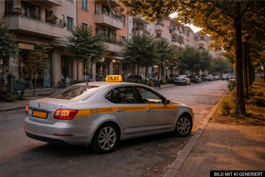 Taxi in einem Wohnviertel von Tirana